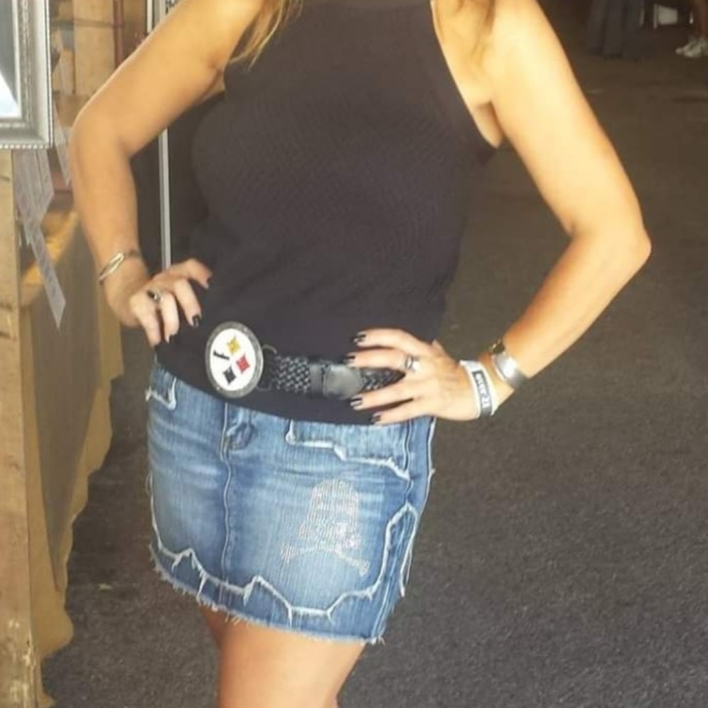 Denim bling skull skirt